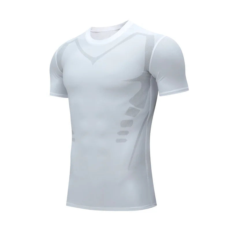 Men'S Running Compression Shirts Short Sleeve Sport Gym Tees Fitness Quick Dry Sweatshirt Jogging Tracksuit Athletic Shirt Tops