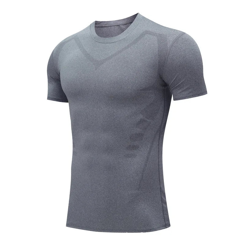 Men'S Running Compression Shirts Short Sleeve Sport Gym Tees Fitness Quick Dry Sweatshirt Jogging Tracksuit Athletic Shirt Tops