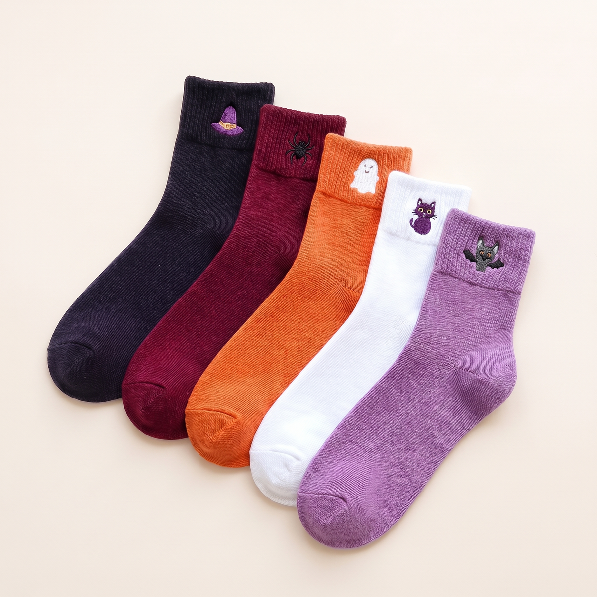 Chaussettes Halloween brodées – Lot Pastel