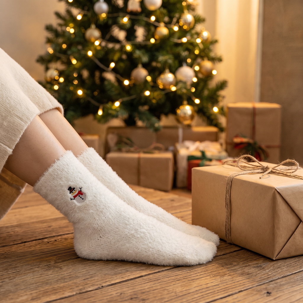 Chaussette de Noël velours portée