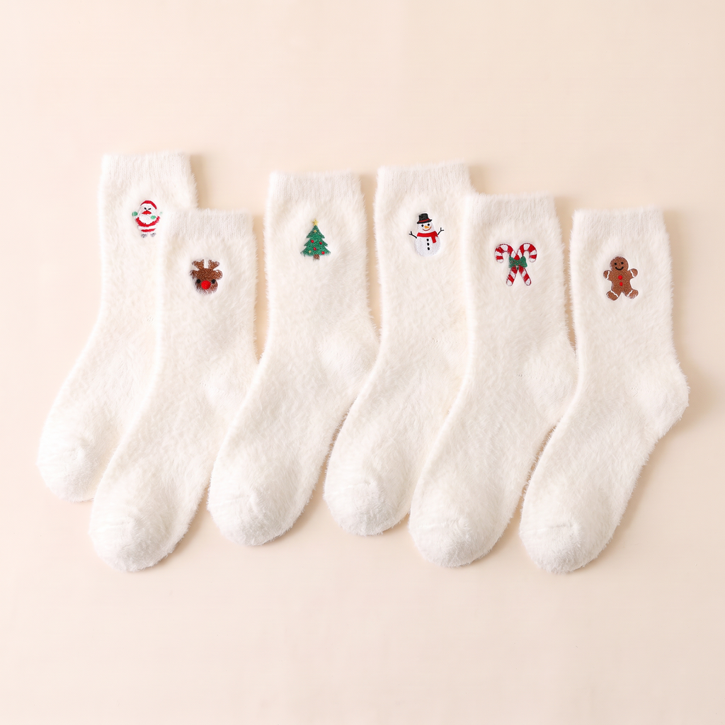 Lot de 6 chaussettes de Noël velours brodées