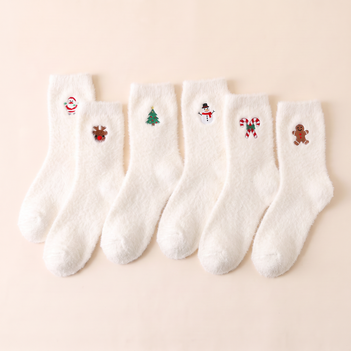 Lot de 6 chaussettes de Noël velours brodées